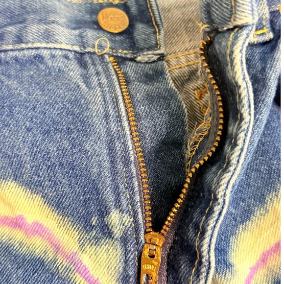 Vintage Y2K Lee High Waist Cropped Jeans Women’s 28 Lightning Bleach Design - Picture 6 of 10